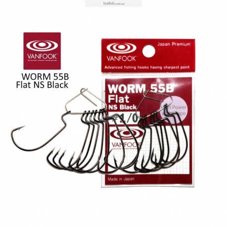 Крючки Vanfook офсетные WORM55B Flat NS Black